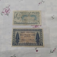 Uang Kuno Indonesia Seri Budaya 1952 Set 5 &amp; 25 Rupiah VF