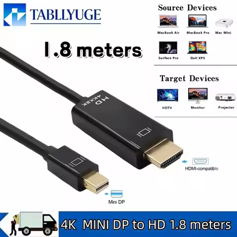 4K Mini DisplayPort to HDMI-compatible Cable Mini DP to HDMI-compatible Adapter for Laptop