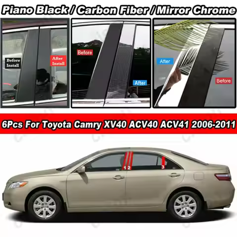 Carbon Fiber Black Chrome Door Window Center B C Pillar Post Middle Column Cover Trim Sticker For To