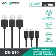 Spot Aukey 20AWG Qualcomm Quick Charge 2.0/3.0 Micro USB Cable (3 Packs) CB-D10-WH