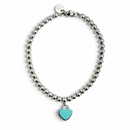 品相極佳 △ TIFFANY&Co. Return to Tiffany 迷你心形吊牌串珠手鍊，AG925 銀，蒂芙尼藍，女士款，帶盒子和防塵袋。