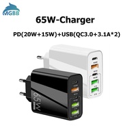 Mgbb 65W Adapter Charger USB Travel Charger Quick Charging Type C 2PD+3USB Adapter For smartphone laptop tablet iphone oppo
