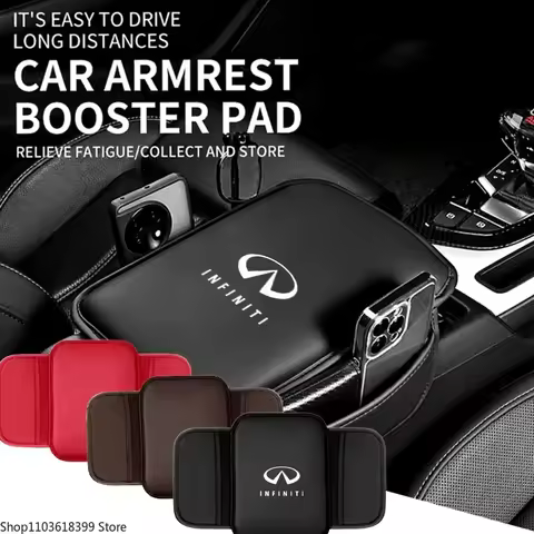 Leather Car Armrest Box Pad Center Console Arm Rest Protector Storage Pocket for Infiniti Q50 G37 QX