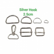 62200-25 SILVER (Size 2.5cm) Bag HOOK. Lobster Hook / Snap Hook/ Adjuster/ Slider/ Inner Ring/ D Rin
