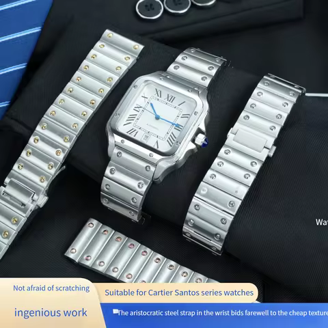 21mm Stainless Steel Replacement Watchband Chain for Cartier Santos strap Solid Metal Rivet style Br