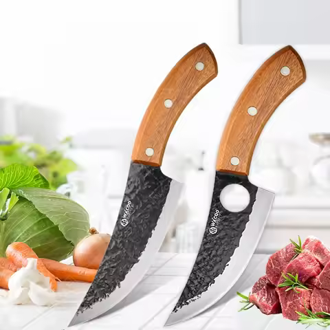 WXCOO Hand Forged Kitchen Knife Wooden Handle Meat Cleaver Butcher Knife Pig Skinning Boning Knife F