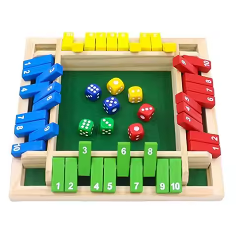 Shut The Box Dice Board Game Wooden Flaps & Dices Game 4 Players Pub Bar Party Supplies Family Enter