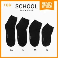 (1 PAIR / PASANG) Stokin Sekolah Hitam Murah | Plain Black School Socks Quarter Length