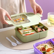 Anti-Spill Lunch Box 3 Compartments equipped with Spoon and Fork Brown Autumn Animal Gathering