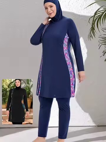 3PCS Thin Style Sporty burkini Femmes Muslim Swimwear Women Modest Swimsuit Bathing Suit Hijab Top P