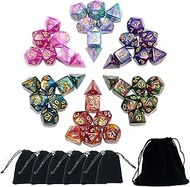 SmartDealsPro 6 x 7PCS(42 Pieces) Glitter Polyhedral Dice Sets with Pouches for DND RPG MTG Dungeon 