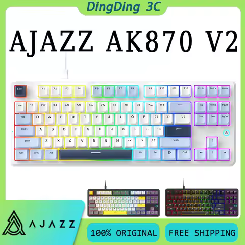 AJAZZ AK870 V2 Wired Mechanical Keyboard Hot Swap Gasket RGB Type-C Lightweight Office Gaming Keyboa