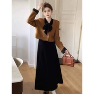 The0ne_ Oneset 2piece || Crop Blazer Tweed Wool + Velvet Skirt