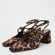 NEW Korean style 2025 Spain ZARAˉ 2025 Spring New Muller Shoes Leopard Print Dew Heel Retro Mary Jan