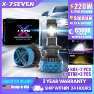 [READY STOCK] X-7SEVEN Car LED Headlight 220W 50000LM Super Terang 6500K H4 H11 H7 HB3 Kereta Lampu