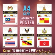 A4 laminated Poster Info Bendera Negeri Malaysia madani Flag Sejarah hiasan sekolah kelas hari merde