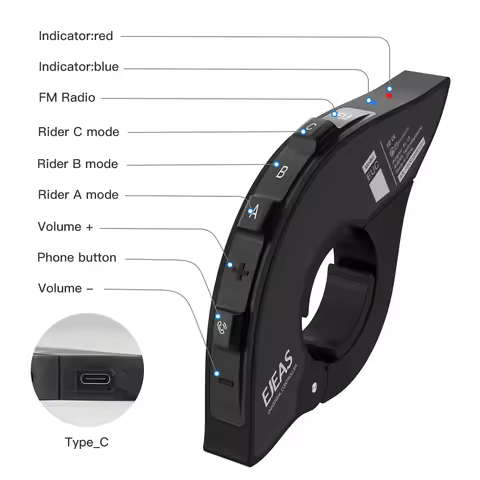 EJEAS Q8 Bluetooth 5.1 Motorcycle Helmet Headset Intercom, with EUC Remote Walkie Talkie, for 6 Ride