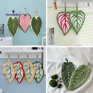 honeybee1 Leaf-Shaped Hanging Hand Towel Soft Coral Fleece Tea Towels Super Absorbent Bath & Kitchen