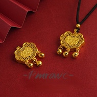 Pmrawc | Au999 Chinese Style Ruyi Heart Lock Necklace Women's 3D Hard Gold Bell Pendant FS217