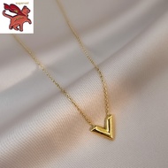 gold necklace pawnable 18k original V necklace female light luxury simple personality letters pendant Korean fashion collarbone chain