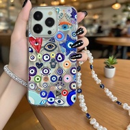 Colorful Evil Eyes Pearl Chain Case For Realme 15 Pro 14 Pro Plus 12 13 11 C73 C33 C21 C20 C11 C67 4