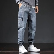 Casual Workwear Jeans for Men with Multiple Pockets Cuffed Summer Vintage Long Trousers Versatile Tr