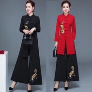 Women Baju Cheongsam Suit Vintage Loose Fit Cutting Qipao Embroidery Hanfu Plus Size Elegant 旗袍 唐装 Woman Clothes New Year Style Cheongsam Set