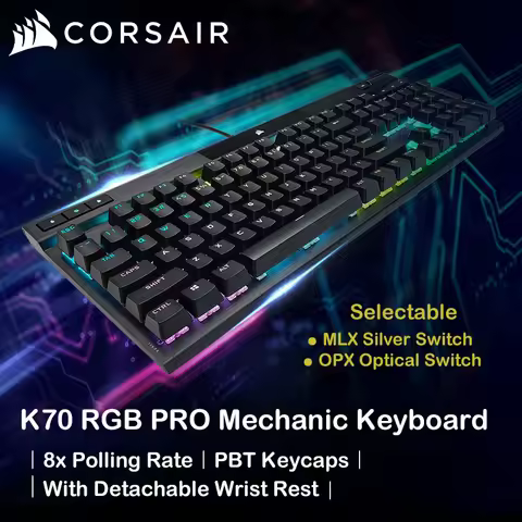 Corsair K70 RGB PRO Wired Mechanical Gaming Keyboard, OPX/MLX Switches 8000Hz Polling Rate, Full Siz
