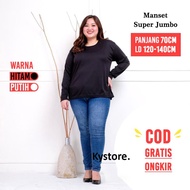 Kaos Manset Polos Hitam Putih Lengan Panjang Wanita Jumbo Bigsize LD Sampai 130