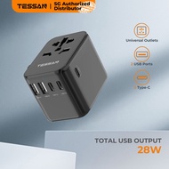 TESSAN - 28W Universal Travel Adaptor Universal Fast Charging Plug Adaptor with 3 USB C & 2 USB