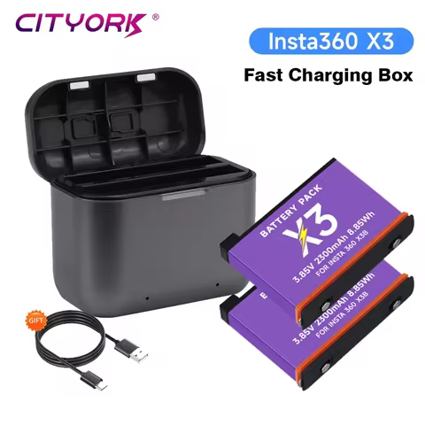 For Insta360 ONE X3 Battery + 2 Slots Battery Charging Box 2300mAh for Insta 360 Panoramic Action Ca