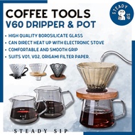 Steady Sip V60 Coffee Dripper Set V01 V02 Coffee Tools Coffee Pot pour over coffee set V60 Filter Coffee Dripper 手冲咖啡套