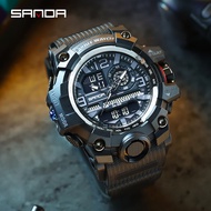 Sanda นาฬิกาดิจิตอล LED สไตล์ทหารสุดหรูนาฬิกากีฬาผู้ชายกันน้ำนาฬิกาข้อมือควอตซ์ผู้ชาย relogio
