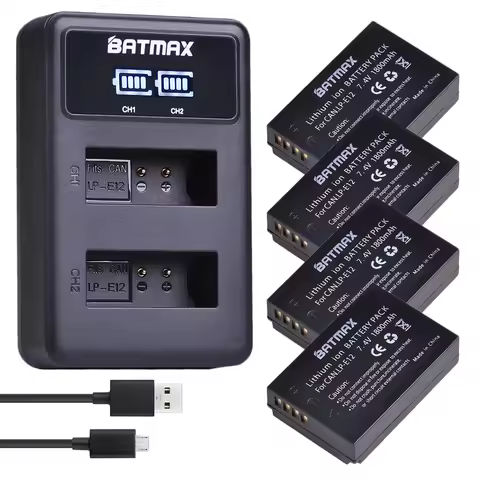Batmax 1800mAh LP-E12 LPE12 LP E12 Battery+ LED Dual USB Charger for Canon EOS 100D Kiss X7 Rebel SL