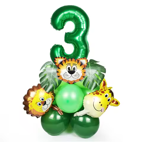 21pcs Jungle Safari Animal Birthday Green Number Balloons Set Wild One Kids 1 2 3 Years Happy Birthd