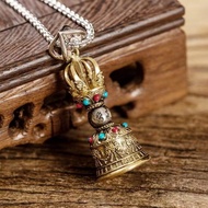 《905》LR-เครื่องรางธิเบตทองเหลืองสร้อยคอระฆังวัชระ จี้อัญมณีขับไล่ความชั่วร้ายปรับปรุงสร้อยคอ Rune โช