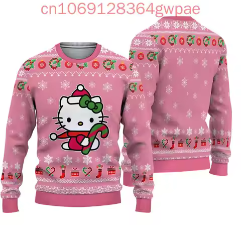 Hello Kitty Christmas Sweater Men's Womens 3d Sweater Sanrio Cartoon Ugly Christmas Sweater Anime Xm