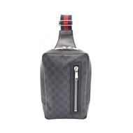 【二手】Gucci 腰包/斜背包/軟包 GG Supreme 腰包 478325 灰色/黑色/REDPVC塗層帆布皮革軟 GG Supreme 斜背包