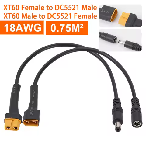 1pc 18AWG XT60 Male And Female Connector To DC5521 Power Cable Adaptor For Battery Charging Adapter 