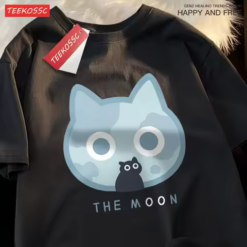 Siblings Tshirt The Moon Blue Cat Fun T Shirt Cotton Clothing Sport Soft Cotton Tee Shirt Oversized 