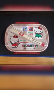 sanrio 1991年絕版 Hello Kitty 500ml 耐熱耐冷 分格 食物盒連筷子