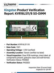 Kingston KVR16LS11/8 DDR3-1600 8G Low-Voltage 1.35V