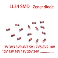 100PCS 1/2W 0.5w Zener diode ZMM 3V 3V3 3V9 4V7 5V1 7V5 8V2 10V 12V 15V 16V 18V 20V 24V LL34 SMD Zen