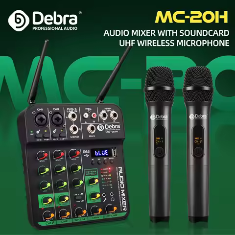 Debra MC-20H UHF Wireless Microphone DJ Console Audio Mixer With SoundCard Bluetooth 5.0 For Karaoke
