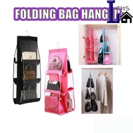 6 Pocket Folding Hanging Handbag Purse Storage Large Clear Holder Anti-dust Organizer Rack Hook Hang