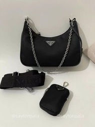 PRADA Re-Edition 2005 三合一 斜孭袋單肩包 手袋銀包 黑色