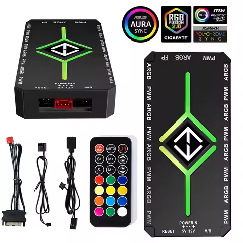 ARGB PWM Fan Hub Adapter With ARGB Controller 1To9 Port 5V 3 Pin PC Cooling Fan Hub Splitter SATA Po