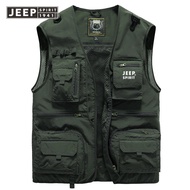 JEEP SPIRIT เครื่องมือกลางแจ้งใหม่เสื้อกั๊กผู้ชาย Multi-Pocket Vest Jacket หลวมเสื้อกั๊กตกปลา Functi