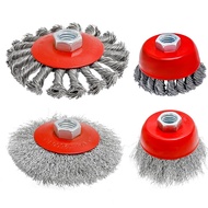 4pcs Wire Wheel Cup Brush Set, 3"/4" Coarse Crimped Wire+Knotted Wire Cup Brush, 5/8 Inch-11 Threade