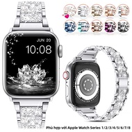Dây Đeo Kim Cương Bling Dây Kim Loại Cho Apple Watch Band 40mm-45mm-44mm-41mm-42mm-38mm Tương Thích